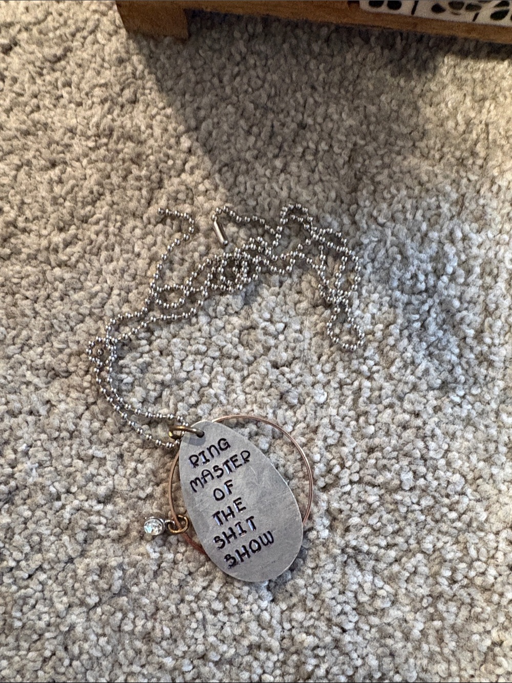 Hand-Stamped Silver and Rose Gold Pendant Necklace - 'Ring Master'